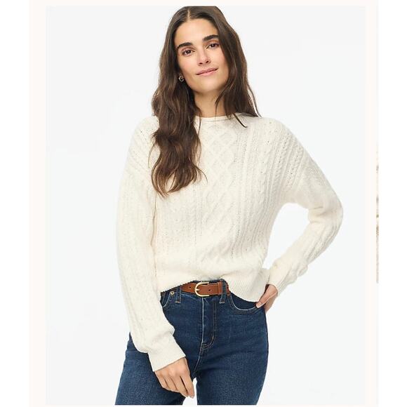 J. Crew Sweaters - J. Crew Women's Ivory Mock Neck Cable-Knit Sweater Size S NWT